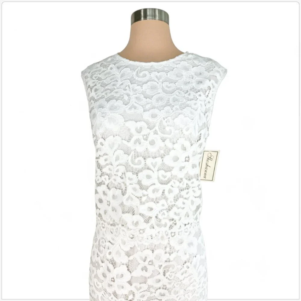 Shoshanna Lola White Lace Sleeveless Layered Waist Sheath Dress New NWT Size 8 - Picture 5 of 8